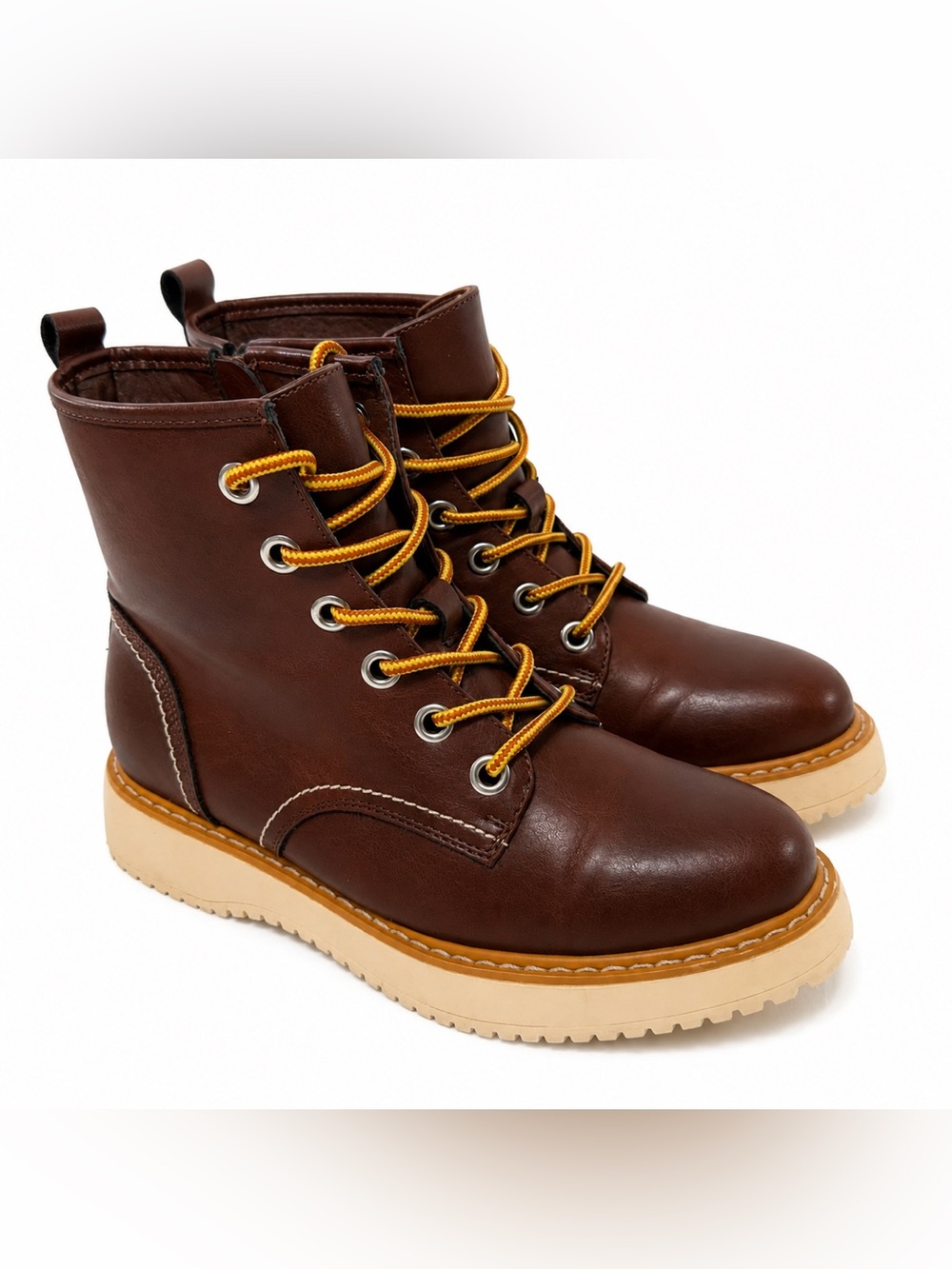 Madden Girl Brown Combat Boots Lug Sole Side Zip 6.5